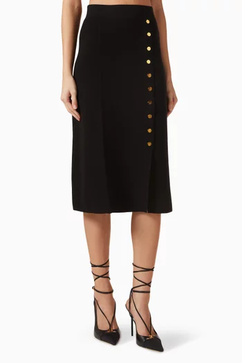 Jewel Button Midi Skirt in Knit