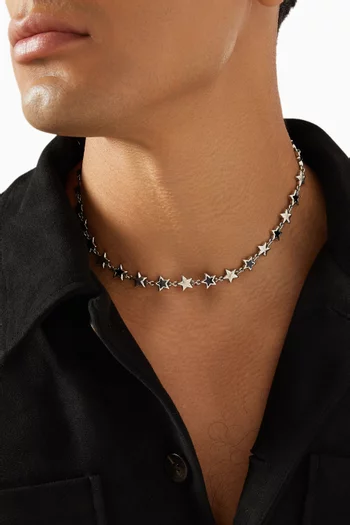 Enamelled Stars Necklace in Silver-plated Brass