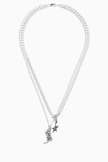 Boot Double Chain Necklace in Sterling Silver