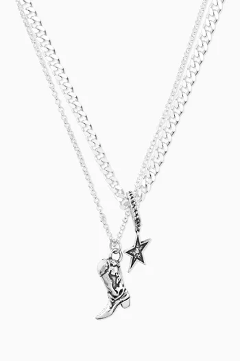 Boot Double Chain Necklace in Sterling Silver