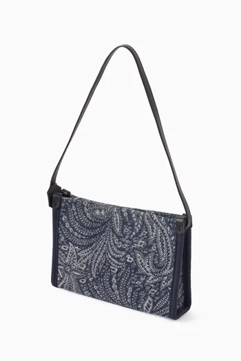 Embroidered Shoulder Bag in Denim
