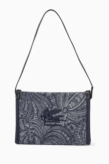 Embroidered Shoulder Bag in Denim