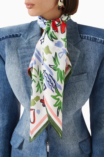 Coastal Scene Square Scarf in Silk-twill