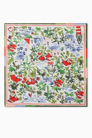 Coastal Scene Square Scarf in Silk-twill
