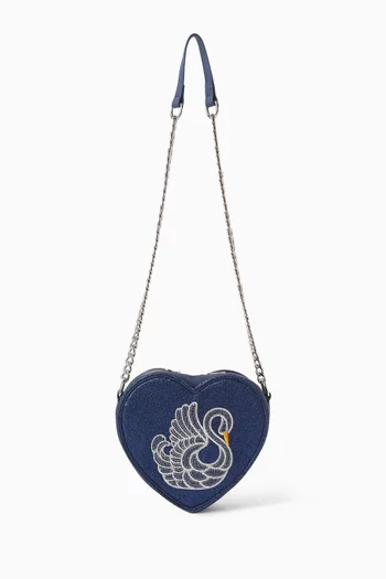 Swan Glittering Heart-shaped Crossbody Bag