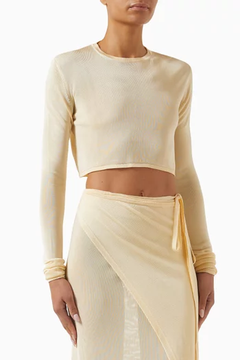 Kazel Crop Thin Knit Top in Viscose Blend