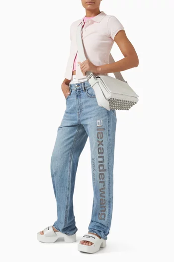 Mesh Logo Cut-out Jeans in Denim