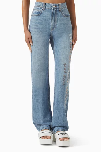 Mesh Logo Cut-out Jeans in Denim