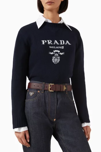 Logo Belt in Saffiano Leather