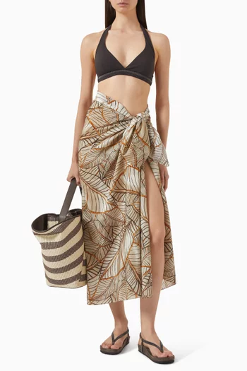 Papyrus-print Pareo in Cotton Blend