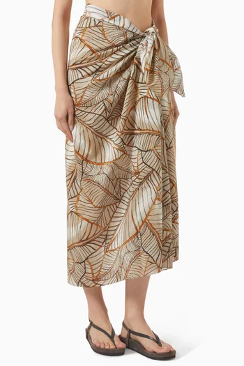 Papyrus-print Pareo in Cotton Blend