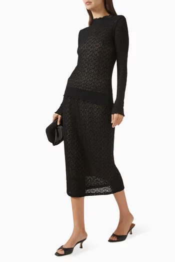 بلوزة بدانتيل بنقشة معينات وياقة عالية مزيج قطن