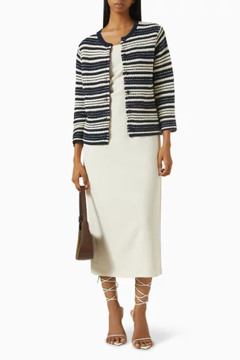 Striped Cardigan in Textured Cotton
