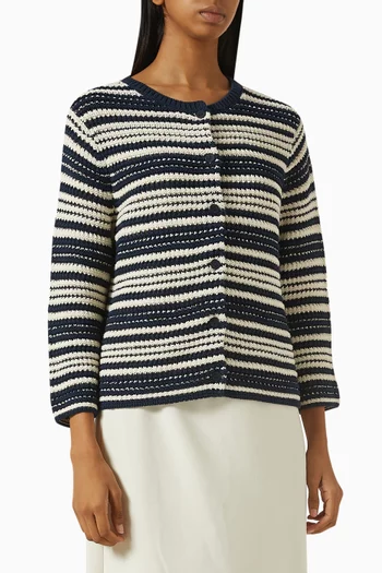 Striped Cardigan in Textured Cotton