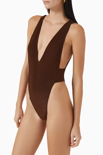 High-leg One-piece Swimsuit in Corduroy