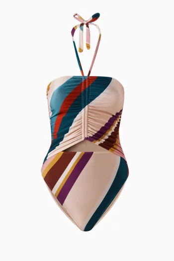 لباس سباحة قطعة واحدة بنقشة مخططة