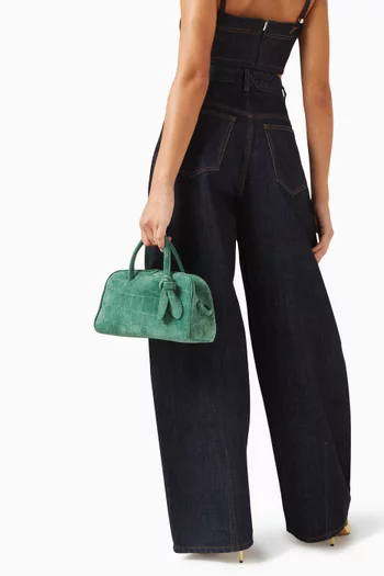 Le Petit Turismo Small Tote Bag in Croc-embossed Suede