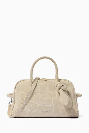 Le Petit Turismo Small Tote Bag in Croc-embossed Suede