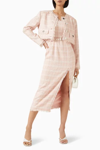 Vivian Belted Midi Dress in Tweed