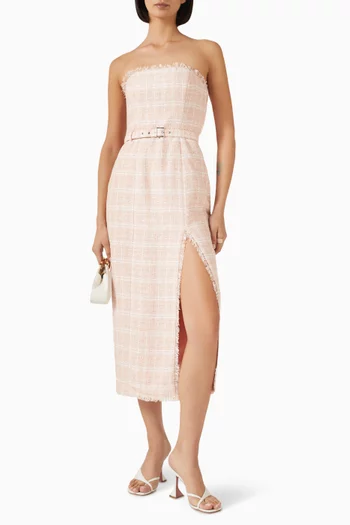 Vivian Belted Midi Dress in Tweed