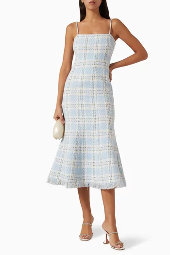 Josephine Fringe Midi Dress in Tweed