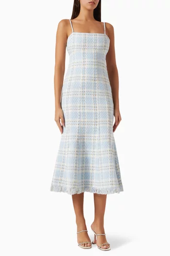 Josephine Fringe Midi Dress in Tweed