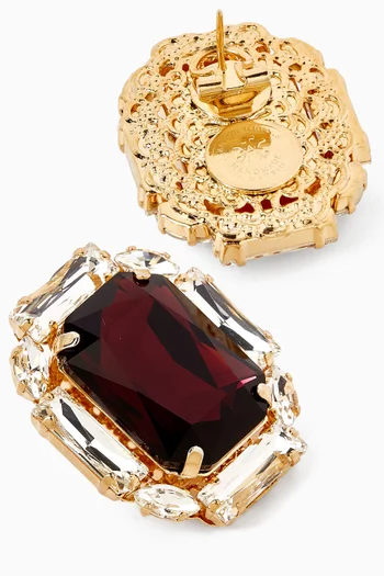 Square Crystal Earrings in Gold-plated Brass