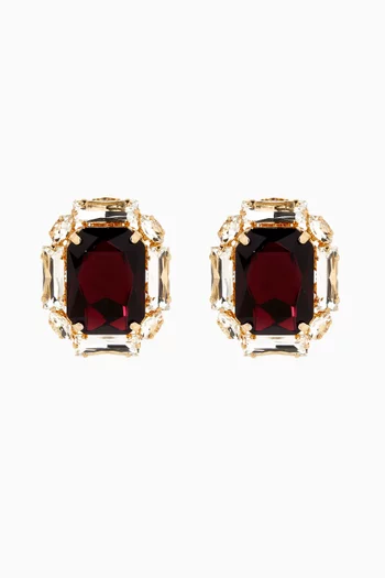 Square Crystal Earrings in Gold-plated Brass