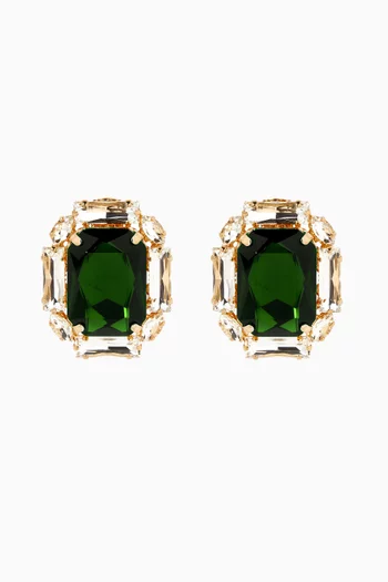 Square Crystal Earrings in Gold-plated Brass