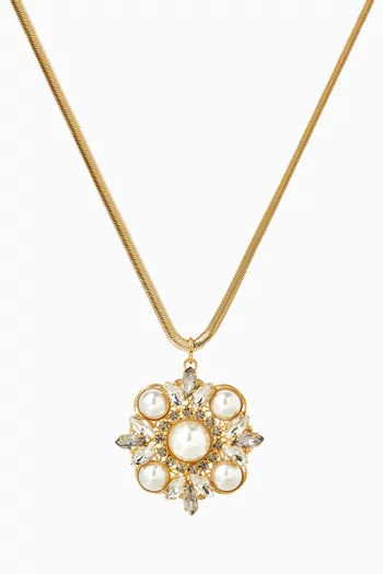 Anemos Pearl Flower Necklace in Gold-plated Brass