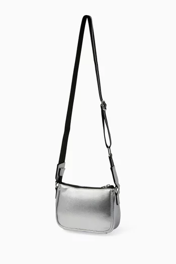Logo-print Shoulder Bag in Metallic Faux Leather