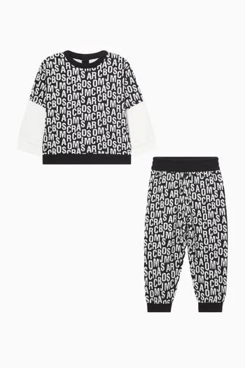 بدلة رياضية بنقشة شعار الماركة بتصميم مبعثر قطن