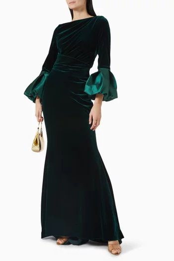 Draped Gown in Stretch Velvet & Mikado