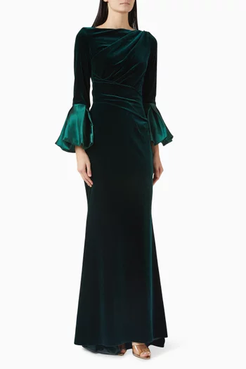 Draped Gown in Stretch Velvet & Mikado