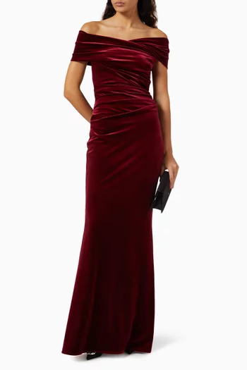 Off-shoulder Gown in Stretch-velvet