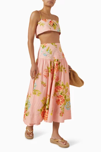 Dhun Floral-print Skirt in Cotton Poplin