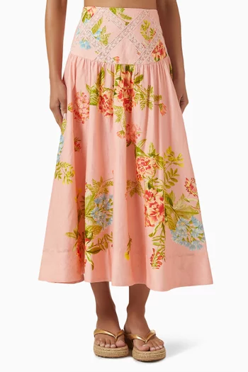 Dhun Floral-print Skirt in Cotton Poplin