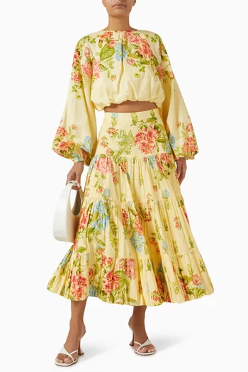 Dhun Floral-print Skirt in Linen Blend