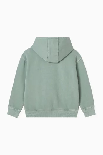 كنزة بغطاء رأس وشعار الماركة مزيج قطن