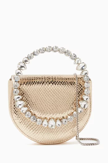 MINI LILY ETERNITY FLAP TOP HANDLE IN FAUX SNAKESKIN WITH CRYSTAL HANDLE AND FLAP DETAIL:Gold    :One Size|218600528