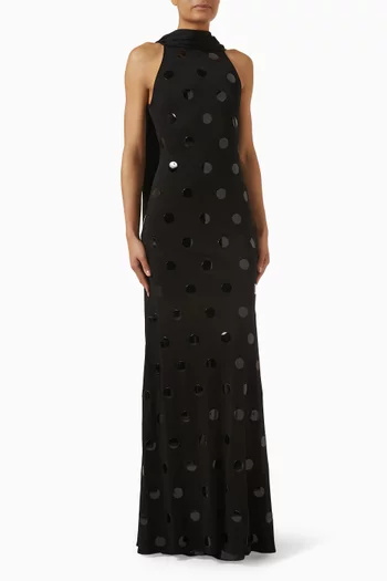Polka-dot Scarf Gown in Viscose Jersey