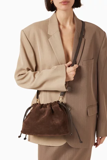 Charlotte Midi Drawstring Bag in Calf Split Suede