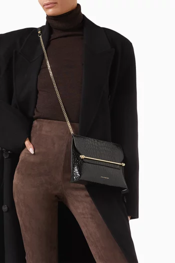 Stylist Crossbody Clutch Bag in Croc-embossed Leather