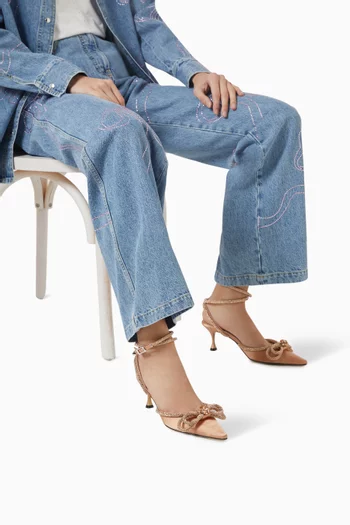 حذاء كلاسيك بعقدة مزدوجة وكعب 65 مم ستان