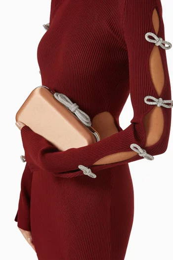 Double Bow Crystal-Embellished Clutch Bag in Satin