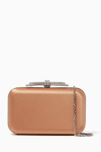 Double Bow Crystal-Embellished Clutch Bag in Satin