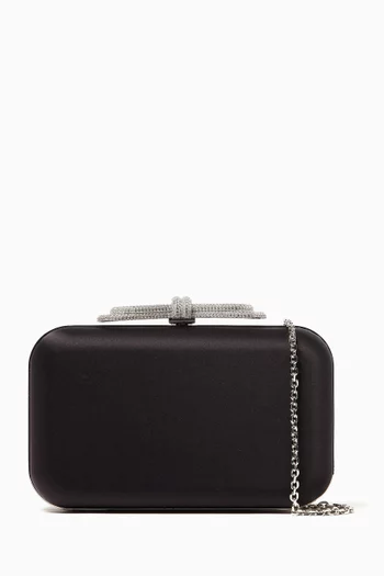 Double Bow Crystal-Embellished Clutch Bag in Satin