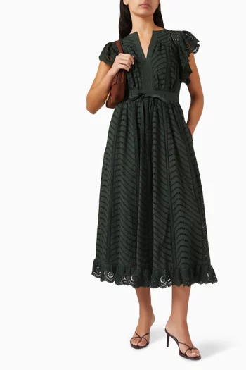 Olga Flutter-sleeve Midi Dress in Cotton