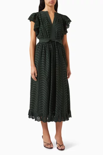 Olga Flutter-sleeve Midi Dress in Cotton
