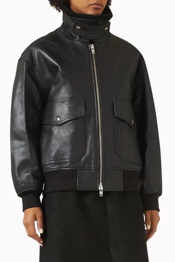 Unisex A-2 Shearling Collar Jacket in Leather